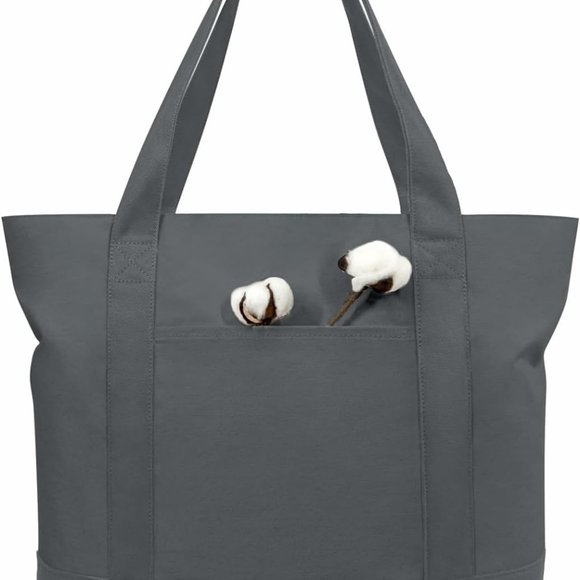 TOPDesign Stylish Canvas Tote Bag with an External Pocket, Grey - Picture 1 of 5